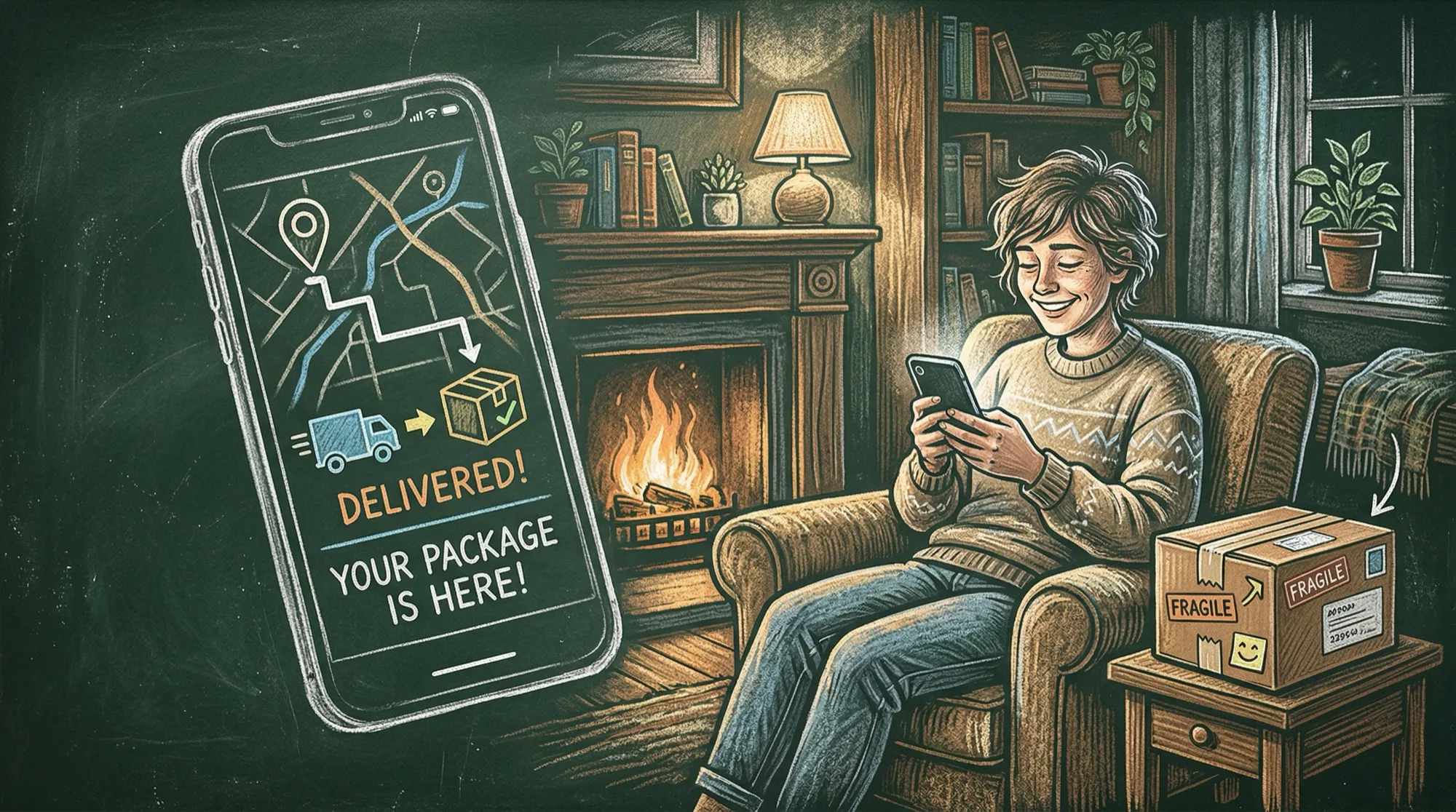 一个人看着手机上的物流轨迹松了一口气